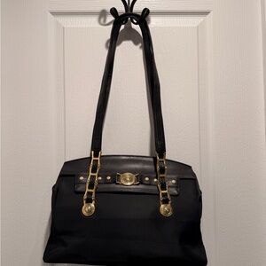 Gianni Versace Vintage Tote Bag Black Nylon Leather Trim Medusa Designer Purse